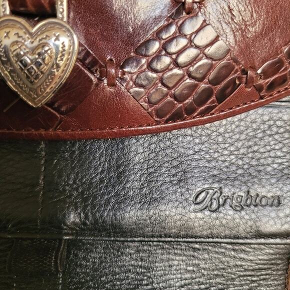 BRIGHTON Black & Brown Embossed Patchwork Leather Organizer Purse Foldout Wallet - Picture 10 of 13